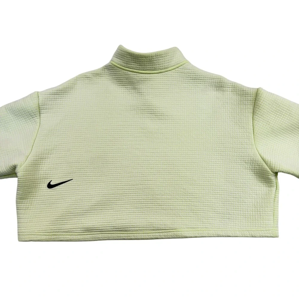 Nike‎ Womens Cropped Quarter Zip Pullover Waffle Knit Lime Green Neon Size M